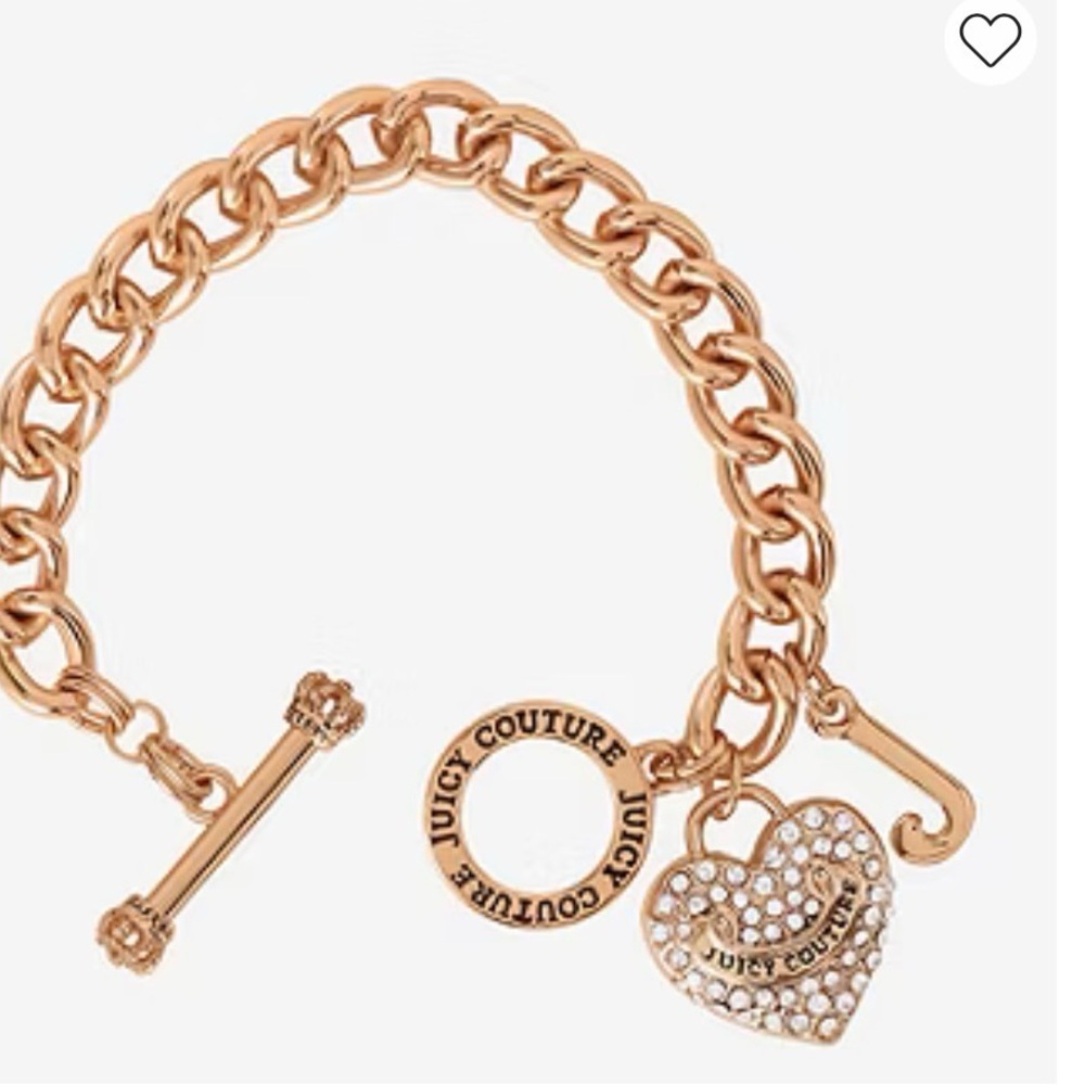 New!Juicy By Juicy Couture Gold Tone Toggle Womens Crystal Heart Charm Bracelet